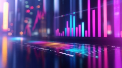 a vibrant financial business concept featuring colorful bar graphs and intricate data charts on a sleek office desk