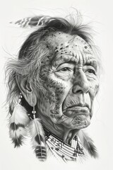Fototapeta premium A powerful portrait of an indigenous elder, showcasing intricate details and cultural heritage through facial features.