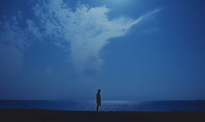 silhouette of person at the beach with a surf board against sea and bright blue sky, Generative AI