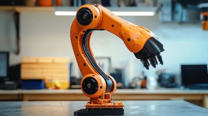 Industrial Orange Robotic Arm in a Workshop