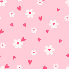Seamless pattern with flower and heart. Vector Pastel background. Valentines day and love