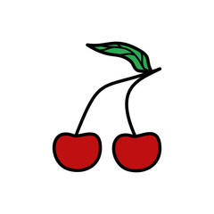 cherry with leaf, cherry fruit design, cherry fruit icon