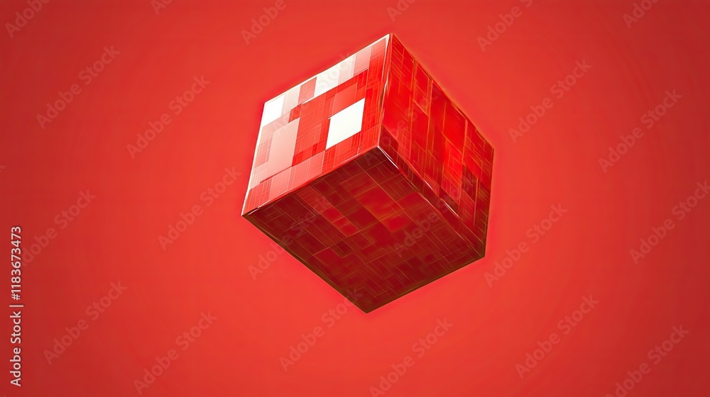 Aufkleber glowing red cube on red background abstract 3d render