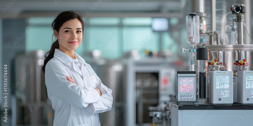 Aufkleber laboratory technician smiling confidently in modern lab setting