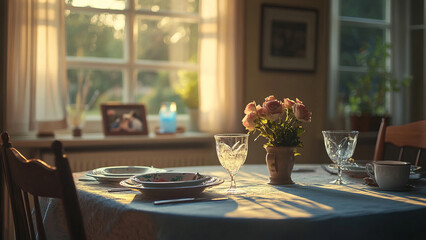 Elegant wedding invitation with a calligraphy envelope and a beautifully wrapped gift on a rustic wooden table