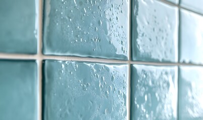 water droplets on blue wall tile close up, Generative AI