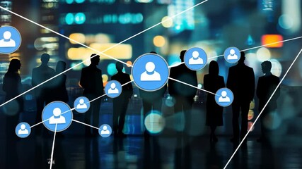 Global Network: Silhouettes of Business People Connected by Digital Network - Powered by Adobe