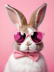 Fototapeta premium photo beautiful Rabbit wearing Cool sunglasses on Isolated Background