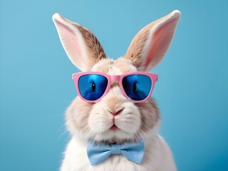 Fototapeta premium photo beautiful Rabbit wearing Cool sunglasses on Isolated Background