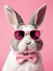 Fototapeta premium photo beautiful Rabbit wearing Cool sunglasses on Isolated Background