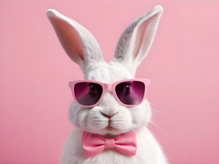 Fototapeta premium photo beautiful Rabbit wearing Cool sunglasses on Isolated Background