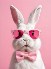 Fototapeta premium photo beautiful Rabbit wearing Cool sunglasses on Isolated Background