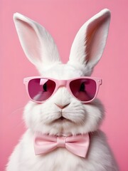 Fototapeta premium photo beautiful Rabbit wearing Cool sunglasses on Isolated Background