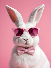 Fototapeta premium photo beautiful Rabbit wearing Cool sunglasses on Isolated Background