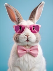 photo beautiful Rabbit wearing Cool sunglasses on Isolated Background