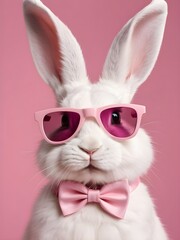 Obraz premium photo beautiful Rabbit wearing Cool sunglasses on Isolated Background