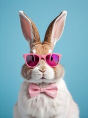 photo beautiful Rabbit wearing Cool sunglasses on Isolated Background