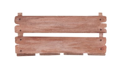 Empty wooden box, crate, basket. Hand-painted watercolor on a white background