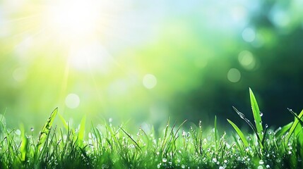 Obraz premium Dew-kissed Grass in the Morning Sunlight