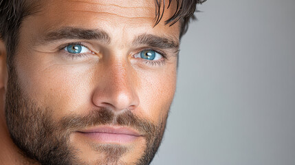 Obraz premium man with thoughtful gaze and striking blue eyes, showcasing his features
