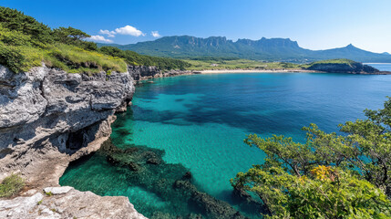 stunning coastal view featuring clear turquoise waters and rocky cliffs