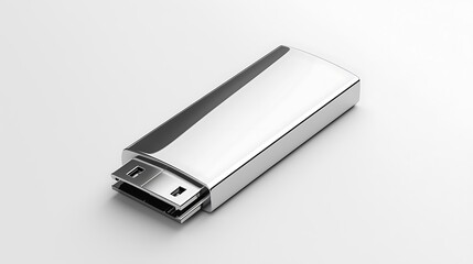 A silver USB flash drive with a silver cover