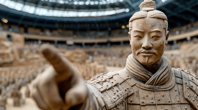 High resolution image of Terracotta Army in Xian, showcasing soldier statue