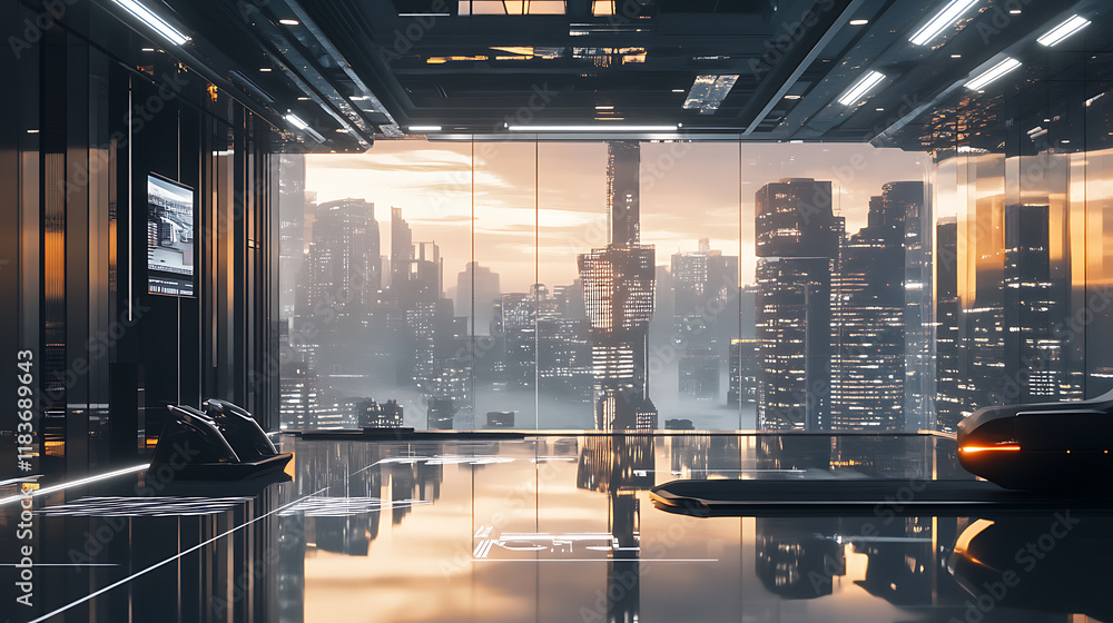 Poster A business center was built in one of the districts of the metropolis, 3d rendering
