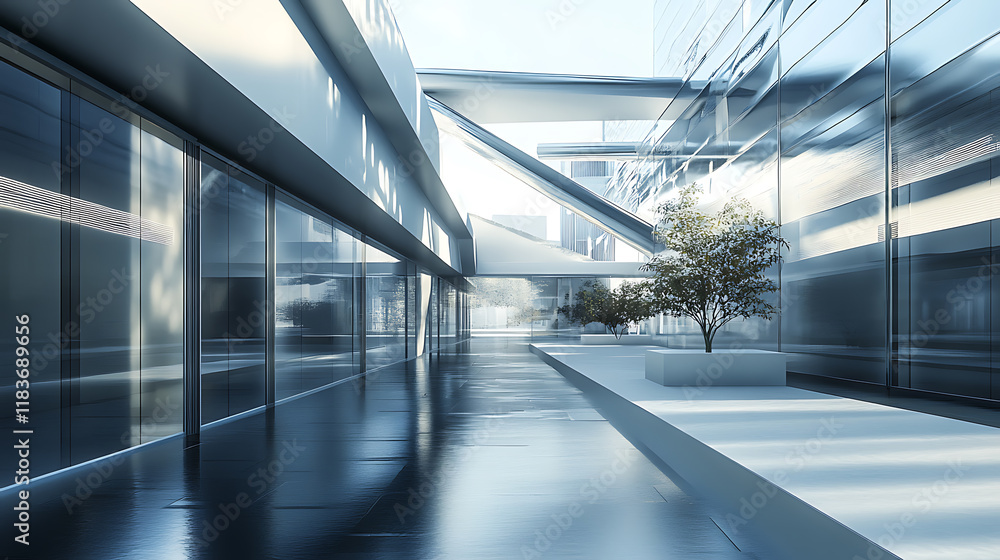 Poster A business center was built in one of the districts of the metropolis, 3d rendering