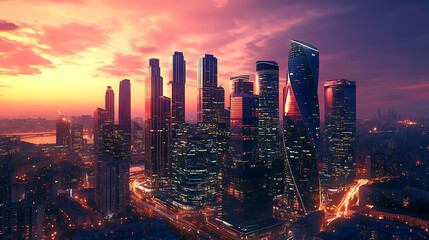 Fototapeta premium A business center was built in one of the districts of the metropolis, 3d rendering