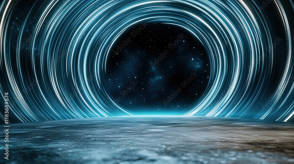 Poster mesmerizing circular design radiates light in cosmic setting