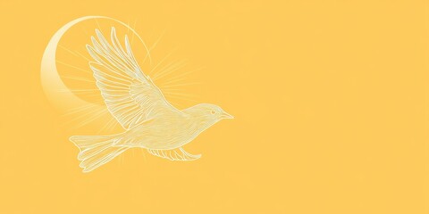 A stylized bird in flight against a yellow background