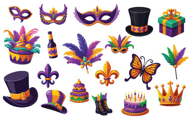 Mardi gras carnival elements set vector illustration © Abdul