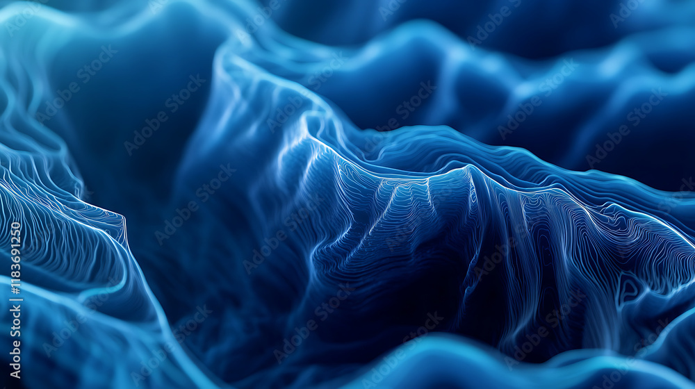 Fototapete abstract blue wavy lines on digital technology background for web design and presentation
