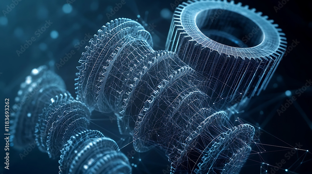 Aufkleber abstract iso standards quality control concept, cogs and gear wheel mechanisms concept in wireframe 