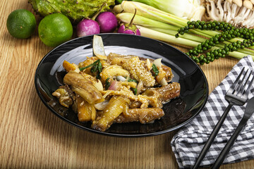 Roasted Thai eggplant with onion