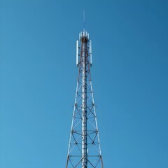 mobile phone tower, telecommunication tower with antennas, telecommunication tower on a sky, 5g antenna mast on blue sky background abstract concept of telecommunication industry and wireless techno