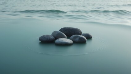 A group of rocks floating on top of a body of water