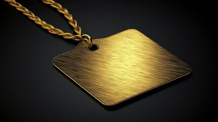 Golden Square Tag with Chain on Dark Background