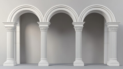 Fototapeta premium Architectural arches with stone columns, ancient gates for interior or exterior with columns, decorative frames of palace or castle arches isolated on a gray background, 3d illustration