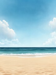 Serene Beach Scene, Tranquil Ocean Waves on a Sunny Day