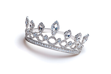 Bridal tiara with sparkling rhinestones , isolated on white background