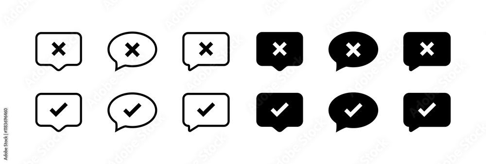 Poster message bubble set icons. silhouette and linear style. vector icons.