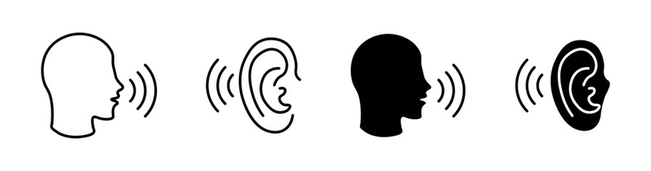 Hearing icons. Linear and silhouette style. Vector icons.