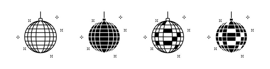 Disco ball icons. Linear and silhouette style. Vector icons.