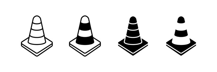 Traffic cone set icons. Linear and silhouette style. Vector icons.