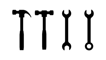 Construction tools icons. Linear and silhouette style. Vector icons.