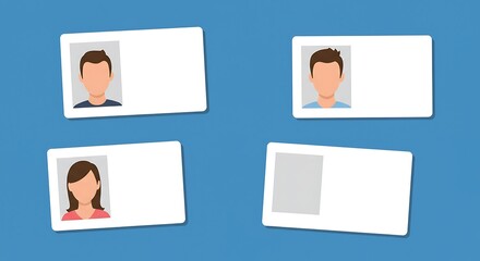 Plastic cards with male and female photo isolated on white background. ID cards or car driver licenses