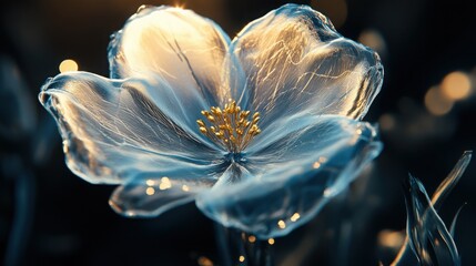 Glass Balloon flower, abstract floral glassmorphism wallpaper, translusent and luminous effect on dark background