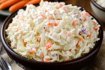 Creamy coleslaw with cabbage carrots and mayonnaise made at home